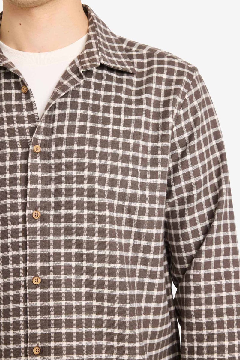 DeFacto Brown Man 100% Cotton Plaid Shirt Casual - Image 4